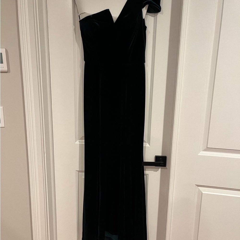 Aqua Emerald Green Velvet One-Shoulder Dress